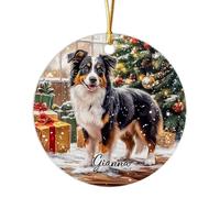 Ornement en Céramique Berger Australien Céramique À Suspendre Vintage Ornements d'arbre De Noël pour Home Decor Maison Fête du Nouvel 7.3 CM