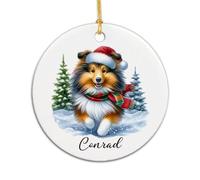 Ornement en Céramique Berger des Shetland Céramique À Suspendre Vintage Pendentifs Décoration pour Home Decor Enfant Fête De Vacances 7.3 CM