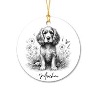 Ornement en Céramique Chien Cocker Spaniel Anglais Céramique À Suspendre Esthétique Ornements d'arbre De Noël Vintage Pendentifs Décoration pour Maison Home Decor Fête 7.3CM
