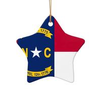 Ornement en céramique de forme unique avec drapeau de la Caroline du Nord - Pendentif double face en forme d'étoile et cœur pour décoration de Noël