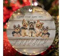 Ornement en Céramique Dieu Dit Que Tu ES Un Yorkshire Terrier Céramique À Suspendre Esthétique Ornements d'arbre De Noël Vintage Pendentifs Décoration pour Home Decor Maison Arbre De Noël