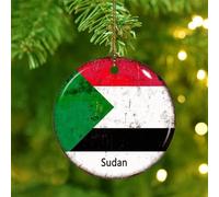 Ornement en Céramique Festival des Drapeaux des Pays du Monde du Soudan À Noël Céramique À Suspendre Détachables Boule De Noëls Ornements Ornements d'arbre De Noël pour Maison Fête Enfant 7.3CM
