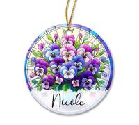 Ornement en Céramique Fleur De Pensée Céramique À Suspendre Détachables Décoration d'arbre De Noël Esthétique Boule De Noëls pour Enfant Maison Home Decor