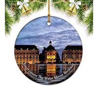 Ornement en Céramique France Place Royale Le Miroir d'eau Bordeaux Arbre De Noël Ornements Ornements Décoration d'arbre De Noël Vintage Pendentifs Décoration pour Maison Fête Enfant 7.3CM