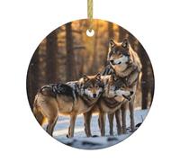 Ornement en céramique imprimé loups à suspendre pour Noël, idée cadeau