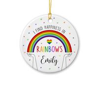 Ornement en Céramique Je Trouve Le Bonheur dans Les Arcs-en-Ciel Pendentifs Décoration Embellissement Ornements d'arbre De Noël Rétro Céramique À Suspendre pour Maison Arbre De Noël Home Decor