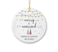 Ornement en Céramique Joyeux Et Mariés Céramique À Suspendre Vintage Ornements d'arbre De Noël Rétro Pendentifs Décoration pour Fête Arbre De Noël Maison