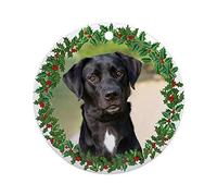 Ornement en Céramique Labrador Noir Rond Céramique À Suspendre Esthétique Ornements d'arbre De Noël Vintage Boule De Noëls pour Maison Enfant Home Decor 7.3CM