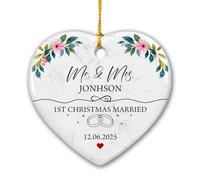 Ornement en Céramique Monsieur Et Madame 1Er Mariés Boule De Noëls Vintage Pendentifs Décoration Embellissement Ornements d'arbre De Noël pour Maison Fête Home Decor