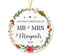 Ornement en Céramique Notre Premier Noël en Tant Que M. Et Mme Céramique À Suspendre Esthétique Décoration D'Arbres De Noëls pour Enfant Fête De Vacances Maison 7.3 Cm