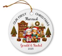 Ornement en Céramique Notre Premier Noël Marié Céramique À Suspendre Détachables Boule De Noëls Pendentif Décoration d'arbre De Noël pour Enfant Home Decor Maison 7.3Cm