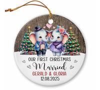 Ornement en Céramique Notre Premier Noël Marié Céramique À Suspendre Personnalisée Décoration D'Arbres De Noëls pour Enfant Fête De Vacances Home Decor 7.3 Cm