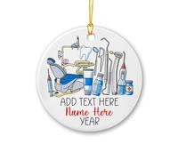 Ornement en céramique personnalisé pour dentiste - Cadeaux de Noël 2025 pour assistant dentaire hygiéniste - Nom/texte/année - Décoration souvenir d'orthodontiste pour appréciation