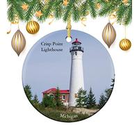Ornement en Céramique Phare De Crisp Point Paix Et Bonheur Arbre De Noël Ornements Détachables Ornements d'arbre De Noël Vintage Boule De Noëls pour Enfant Home Decor Maison 7.3CM