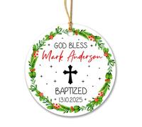 Ornement en Céramique Que Dieu Bénisse Les Baptisés Céramique À Suspendre Détachables Décoration d'arbre De Noël Personnalisée Pendentifs Décoration pour Maison Fête Home Decor