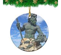 Ornement en Céramique Statue du Roi Neptune À Virginia Beach, Virginie Voyage Céramique À Suspendre Personnalisée Décoration d'arbre De Noël Détachables Boule De Noëls pour Maison Enfant 7.3CM