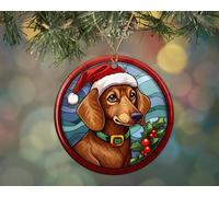 Ornement en Céramique Teckel Taché Chien Taché Arbre De Noël Ornements Esthétique Décoration d'arbre De Noël Vintage Pendentifs Décoration pour Home Decor Maison Fête 7.3CM