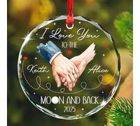 Ornement en Céramique Verre, Je t'aime Jusqu'À La Lune Et Retour Céramique À Suspendre Personnalisée Ornements d'arbre De Noël Détachables Décoration d'arbre De Noël pour Fête Home Decor Enfant