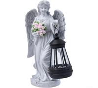 Ornement en forme de colonne romaine d'ange à énergie solaire, lumière commémorative de jardin en résine avec finition antique, résistante aux intempéries, décoration pour terrasse, cour, gris (anges