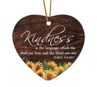 Ornement en forme de cœur en céramique à suspendre pour sapin de Noël avec citations amusantes - Souvenir du Nouvel An - Kindness Is The Language Which The Deaf Can Hear And The Blind Can See