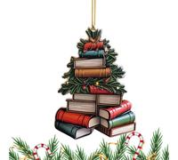 Ornement en Forme de Livre pour Noël - Pendentif Acrylique Plat 2D avec Motif de Volumes Empilés pour Amoureux de Lecture | Décoration Rustique pour Sapin, Étagère & Mur | Idée Cadeau Bibliothécaire