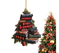 Ornement en Forme de Livre pour Noël - Pendentif Acrylique Plat 2D avec Motif de Volumes Empilés pour Amoureux de Lecture | Décoration Rustique pour Sapin, Étagère & Mur | Idée Cadeau Bibliothécaire