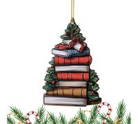 Ornement en Forme de Livre pour Noël - Pendentif Acrylique Plat 2D avec Motif de Volumes Empilés pour Amoureux de Lecture | Décoration Rustique pour Sapin, Étagère & Mur | Idée Cadeau Bibliothécaire