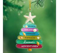 Ornement en forme de Noël 2025 - Aventures de voyage - Cadeau personnalisé pour les amateurs de voyages, l'aventure attend un souvenir de Noël, emplacements personnalisés/noms pour les amoureux des