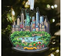 Ornement en forme d'horizon de New York - Décoration à suspendre en acrylique - Ornements en forme de New York - Souvenir de voyage - Décoration de Noël - Souvenir de vacances