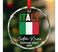 Ornement en verre avec drapeau italien personnalisé avec nom, ornement de Noël personnalisé pour les amateurs de voyages, cadeau souvenir de voyage en Italie pour couples 2025, ornements du patrimoine