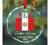 Ornement en verre avec drapeau péruvien, décoration de Noël 2025, décoration de Noël personnalisée du patrimoine péruvien, cadeau souvenir du Pérou pour les voyageurs, la famille et les amis