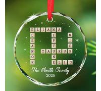 Ornement en verre avec mots croisés pour les parents et les enfants, puzzle familial personnalisé souvenir de Noël 2025, décoration de Noël à suspendre, nom personnalisé pour arbre de Noël