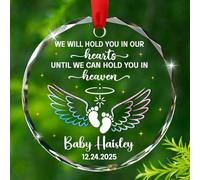 Ornement en verre commémoratif personnalisé pour fausse couche de bébé, « We Will Hold You in Our Hearts Until We Can Hold You in Heaven » 2025, décoration de Noël personnalisée pour date et perte de
