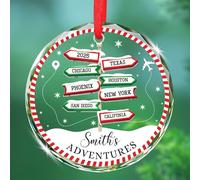 Ornement en verre d'aventures, cadeaux pour anniversaire de voyage, décoration de voyage personnalisée pour Noël 2025, souvenir de sapin de Noël, lieux personnalisés/décoration en verre souvenir de