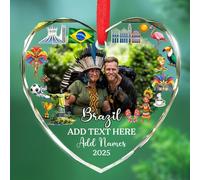 Ornement en verre de paysage du Brésil personnalisé, ornement culturel et monumental du Brésil Arbre de Noël, texte et noms personnalisés Ornements souvenirs brésiliens, souvenirs de voyage en verre