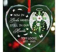 Ornement en verre « Now in God's Hands Still in Our Hearts », décoration de Noël 2025 personnalisée en mémoire aimantée, décorations de sapin de Noël commémoratif d'un être cher