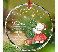 Ornement en verre ours polaire pour petite-fille, noms et année personnalisés - Magnifique décoration de Noël pour petits-enfants de la part de grand-mère et de grand-père, souvenir de Noël