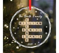 Ornement en verre personnalisé avec mots croisés de famille, décoration puzzle avec noms de famille, famille de Scrabble (design A)