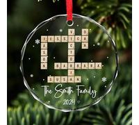 Ornement en verre personnalisé avec mots croisés pour la famille, souvenir de Noël personnalisé, décoration de Noël Scrabble (rond)