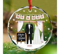 Ornement en verre personnalisé pour anniversaire de mariage - Cadeau pour couple, marié, premier Noël en tant que Mr et Mrs 2025 - Noms personnalisés de l'année - Décoration à suspendre pour sapin de