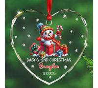 Ornement en verre personnalisé pour le 2ème Noël de bébé, date et nom personnalisés pour bébé bonhomme de neige ornement cadeau pour fille/fils de la part de papa, maman, 2ème décorations de Noël de