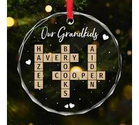 Ornement en verre puzzle Scrabble personnalisé,Ornement de Noël personnalisé avec mots croisés familiaux,Souvenir de famille (rond)