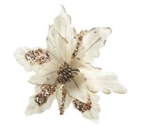 Ornement Fleurs Pailletées 28cm pour Arbre de Noël(White) | Tissu doux et plastique léger, finition soignée, couleur vive, résistance humidité, usage long terme