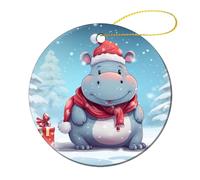 Ornement Je Veux Un Hippopotame Mignon De Dessin Animé avec Un Bonnet De Père Et La Neige Suspension Céramique Noël Décoration pour Magasins Intérieur Bureau