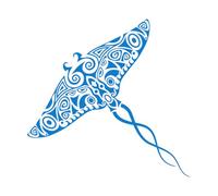Ornement Maori en forme de raie manta et de raie pastenague Stickers muraux en PVC 36x37.2cm Étanche Bleu