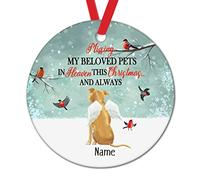 Ornement Noel Mon Bien-Aimé Au Ciel, Angeland Red Bird Shiba, Me Manque Terriblement. Créatif Noël Suspendus Personnalisé Céramique Ornement pour Fête Balcon Fenêtre