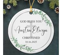 Ornement Noel Que Dieu Vous Bénisse, Baptisé Rond Décoration De Sapin De Noël Élégant Céramique Ornement pour Balcon Salon Famille