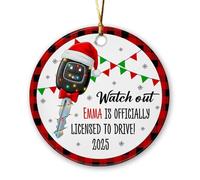 Ornement personnalisé de Noël 2025 pour nouveau conducteur, décoration en céramique pour permis de conduire, cadeau souvenir amusant pour le propriétaire de nouvelle voiture, Watch Out est sous