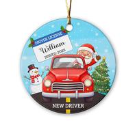 Ornement personnalisé de Père Noël 2025, décoration d'arbre de camion rouge, cadeau souvenir de permis de conduire pour amis, collègues, décoration personnalisée en céramique