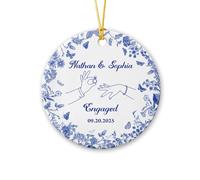 Ornement personnalisé en céramique 2025, décoration de style chinoiserie, cadeau pour fiançailles, cadeau pour les nouveaux couples, fiancés, noms personnalisés et décorations de couple